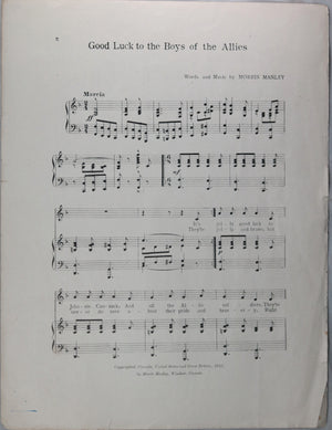 1915 patriotic music sheet ‘Good Luck to the Boys of the Allies’