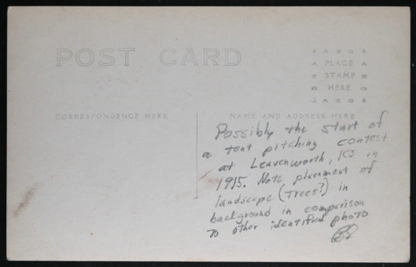 1915 photo postcard soldiers ready to pitch tents, Fort Leavenworth KS