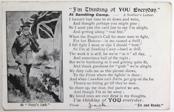 1915 postcard from Canadian soldier severely wounded Ypres June 1916