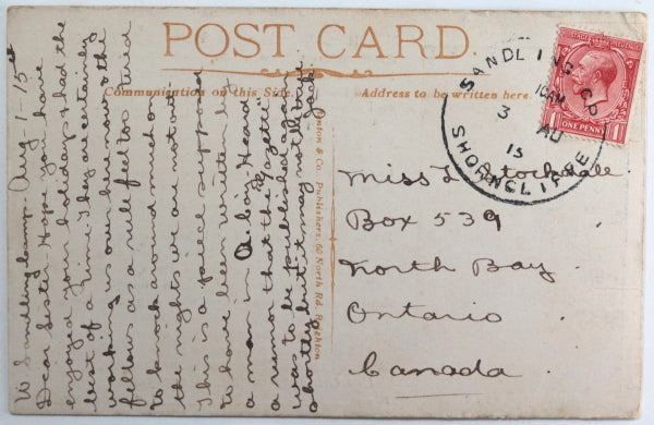 1915 postcard from Canadian soldier severely wounded Ypres June 1916