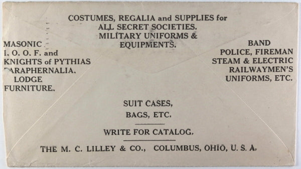  1916 USA Ohio advertising cover Lilley & Co. secret society supplies