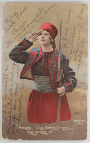 1916 France Guerre 14-18 CPA patriotique fille en uniforme 'zouave'