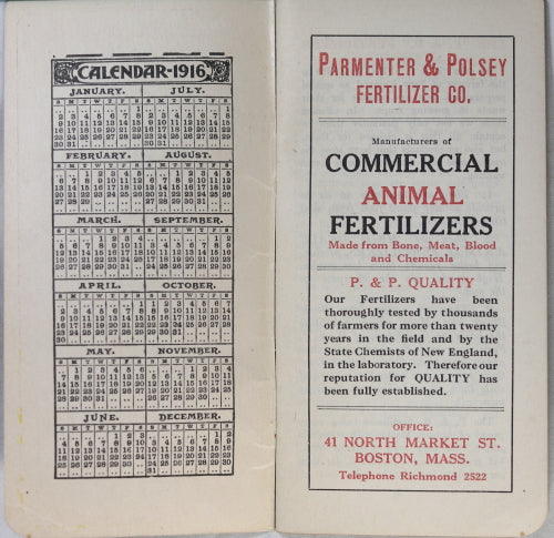 1916 advertising pamphlet for Parmenter and Polsey Fertilizer Co.