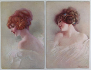 1916 set of four women's fashion postcards illustrated by Guerzoni