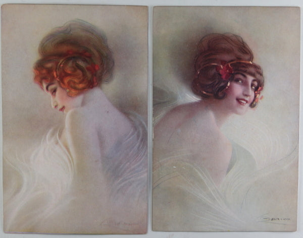 1916 set of four women's fashion postcards illustrated by Guerzoni