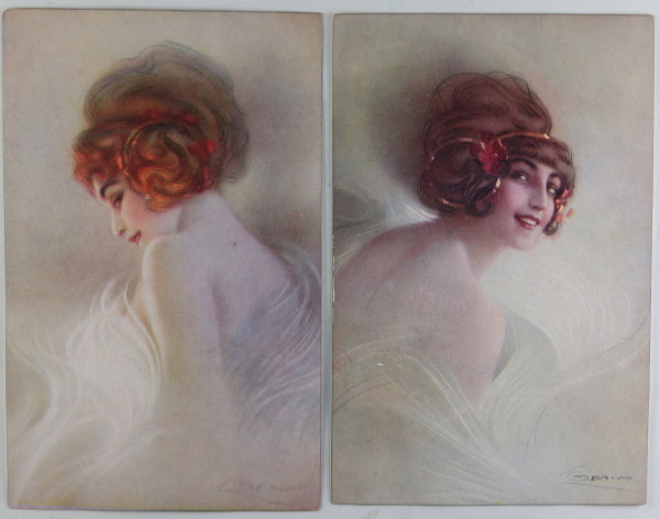 1916 set of four women's fashion postcards illustrated by Guerzoni