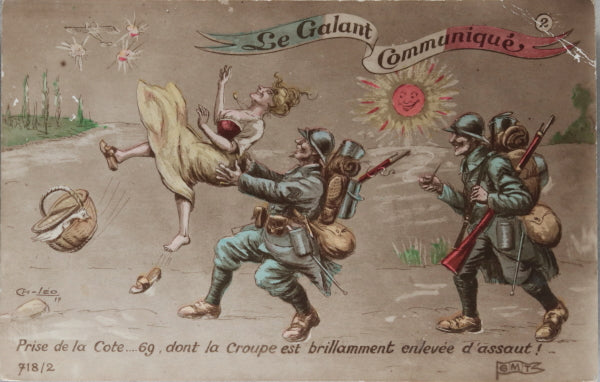 1917 France Guerre 14-18 carte postale patriotique ‘Le Galant Communiqué’ 1917 France Guerre 14-18 carte postale patriotique ‘Le Galant Communiqué’