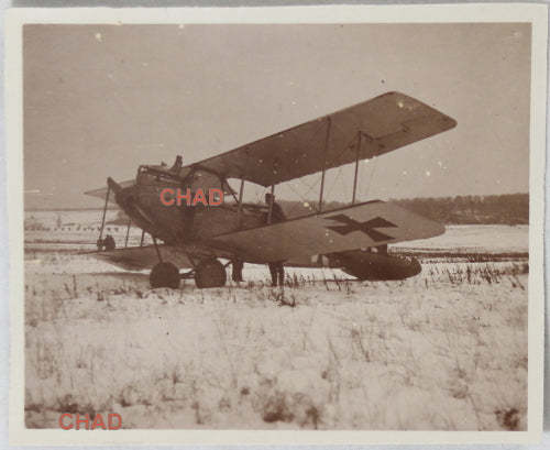 1917 WW1 German photo postcard of biplane near Verdun