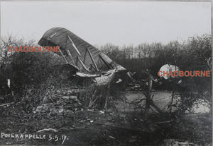 1917 WW1 photo postcard of crashed German biplane Poelkappelle Belgium