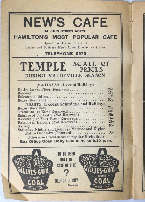 1917 programme Hamilton Ontario's Temple Theatre vaudeville show (12)