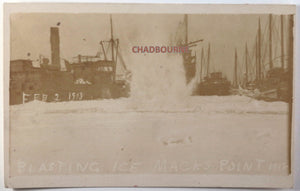 1918 USA Mack’s Point Maine photo postcard blasting ice in harbor