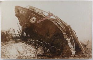 1918 WW1 Cambrai France photo postcard British Mark IV tank (#C51)