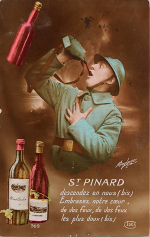 1918 France Guerre 14-18 carte postale patriotique ‘St. Pinard’ (vin)