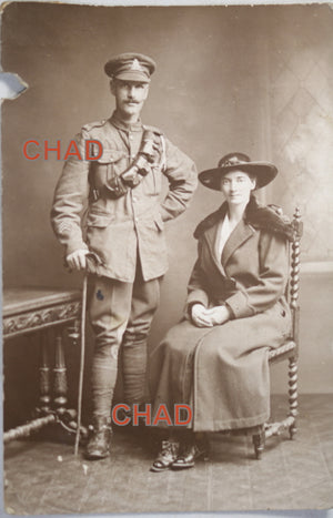 1918 WW1 postcard wedding photo of British soldier and his wife