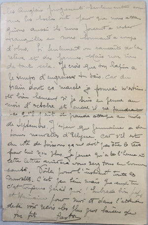 1918 lettre d’un poilu à sa mère, il a été victime d'une attaque de gaz