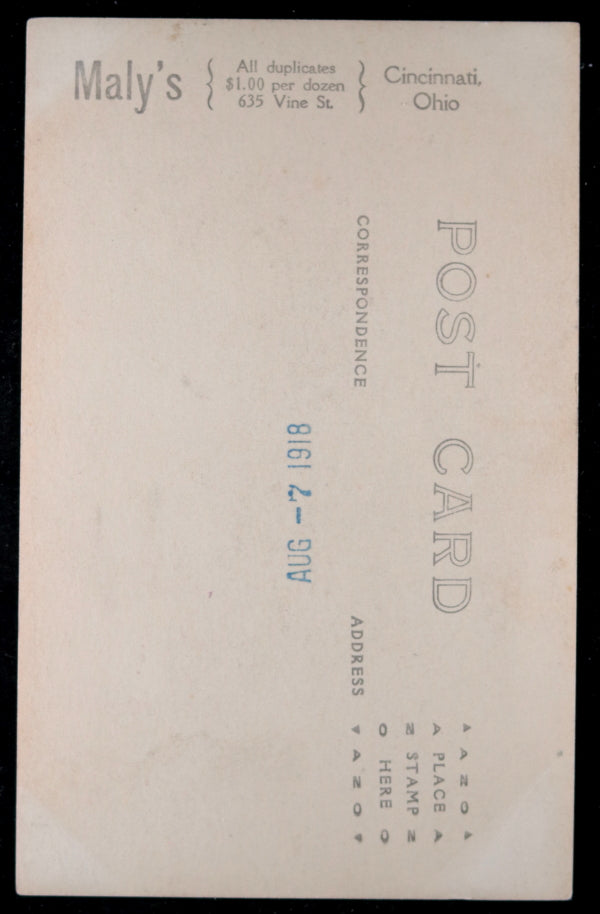 1918 photo postcard of American soldier, Cincinnati OH