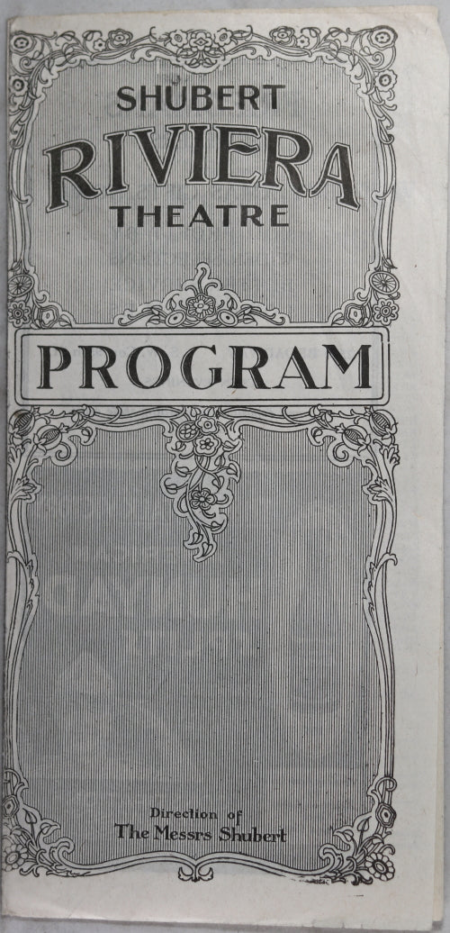 1918 printed program for Schubert Riviera Theatre NYC