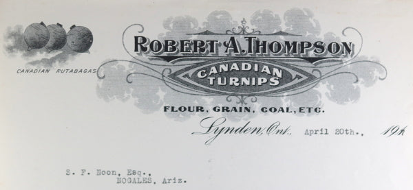 1918 two letters with Canadian Turnips letterhead, Lynden Ontario