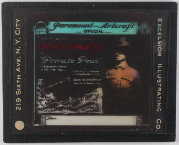 1918 glass slide ad silent film ‘Private Peat” WW1 Canadian Pvt. Peat
