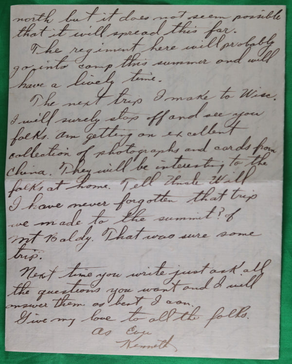 1918 letter from American soldier 15th Infantry, based in Tientsin China