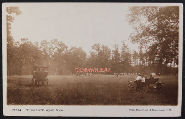 1918 photo postcard of a baseball game, town park Ayer, Massachusetts