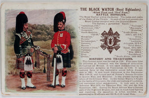 1919 WW1 postcard The Black Watch battle honours, Canadian soldier