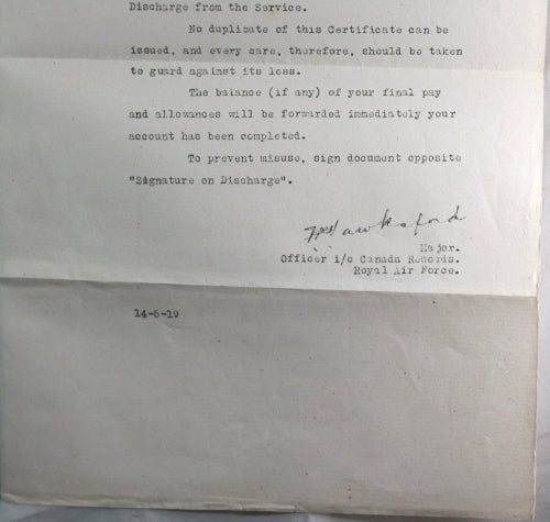 1919 Canada cover letter, discharge of pilot Tite from RAF/RAC #9