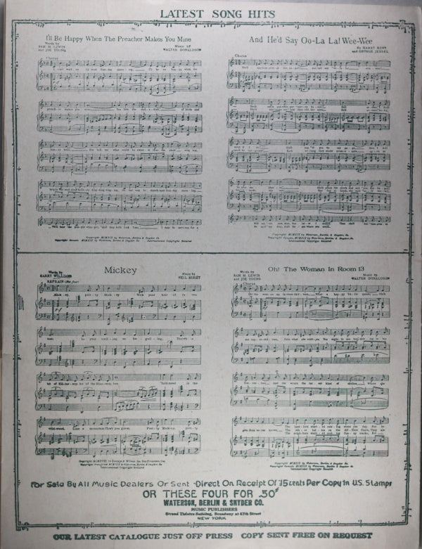 1919 music sheet for Mary Pickford movie ‘The Hoodlum’ 1919 music sheet for Mary Pickford movie ‘The Hoodlum’
