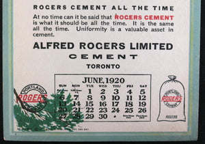 1920 calendar card mountain view, ad for Rogers Cement Toronto Canada