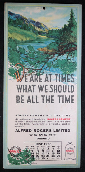 1920 calendar card mountain view, ad for Rogers Cement Toronto Canada
