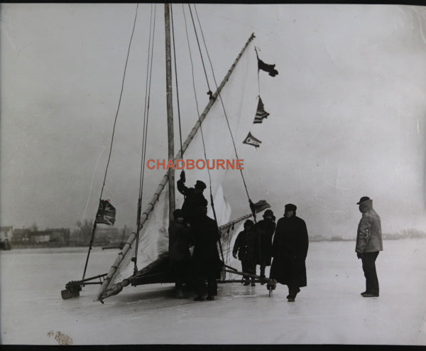 1920s two photos of ice-boating on Toronto Bay Canada