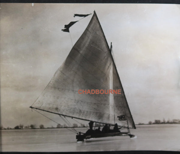 1920s two photos of ice-boating on Toronto Bay Canada