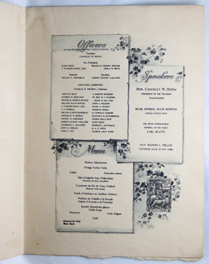 1921 menu for Right Honorable Admiral of the Fleet Beatty NYC