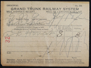 1921 two Canada GTR milk shipper’s receipts 