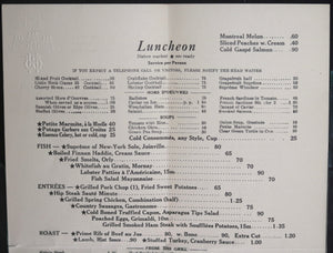 1922 Canada Luncheon menu Windsor Hotel Montreal Quebec