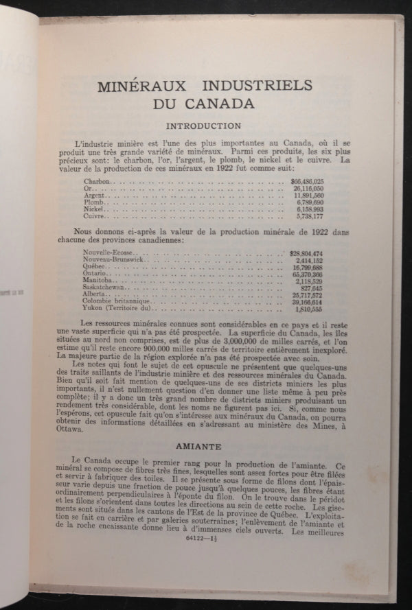 1922 government pamphlet ‘Industrial Minerals of Canada’ (French)