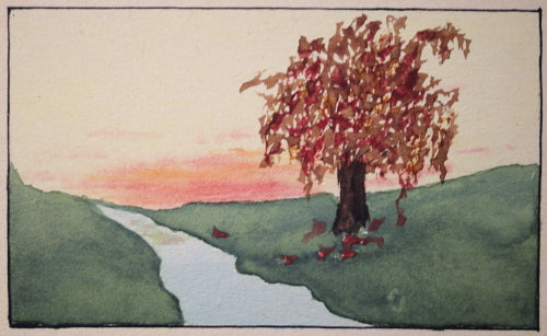 1923 three homemade calendar pages, each with watercolour illustration