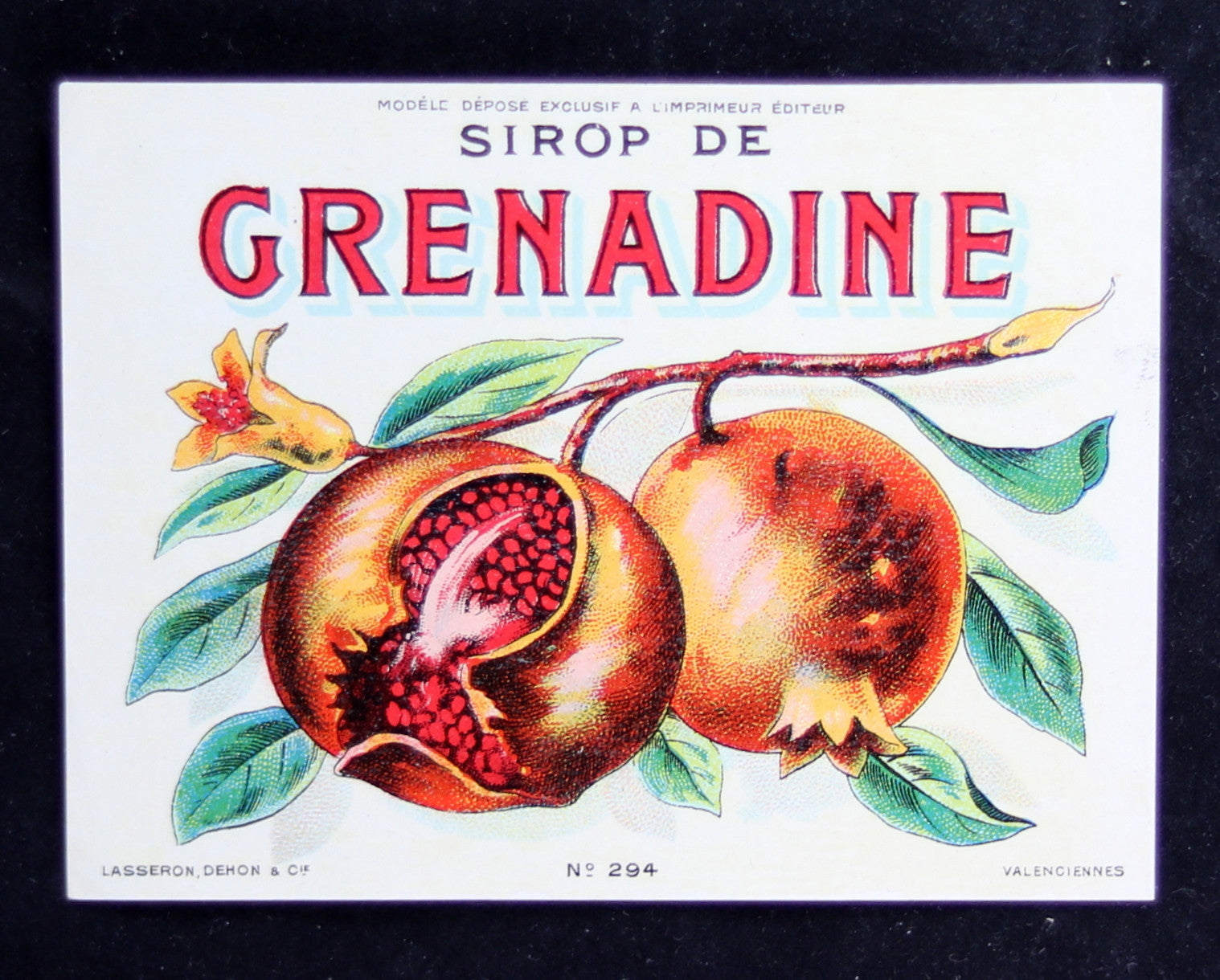 1924 Grenadine -  specimen label / Spécimen d’étiquette sirop