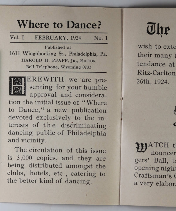 1924 pamphlet ‘Where to Dance’ Philadelphia PA