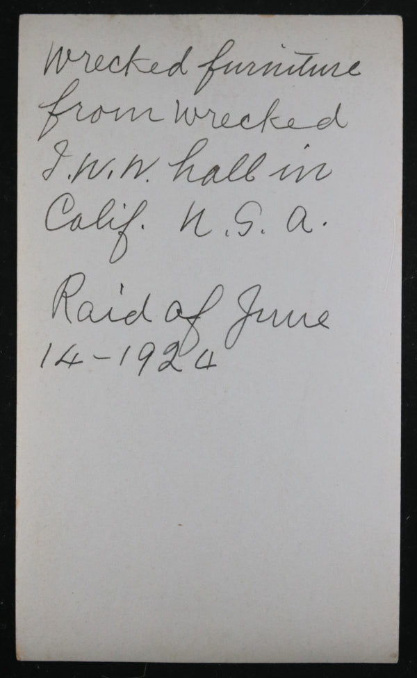 1924 set of two B&W photos, San Pedro CA Union hall attacked by KKK