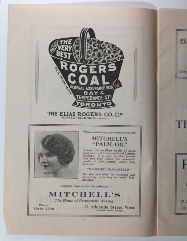 1925 Massey Music Hall program for ‘The Gypsy Rover’ Toronto Canada