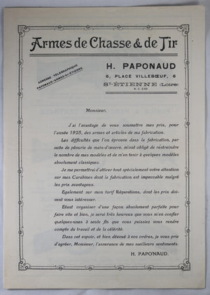 1925 dépliant Armes de Chasse et Tir Paponaud (Saint-Etienne)