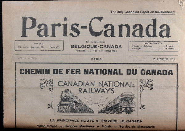 1925 journal bihebdomadaire Paris-Canada + Belgique-Canada #1