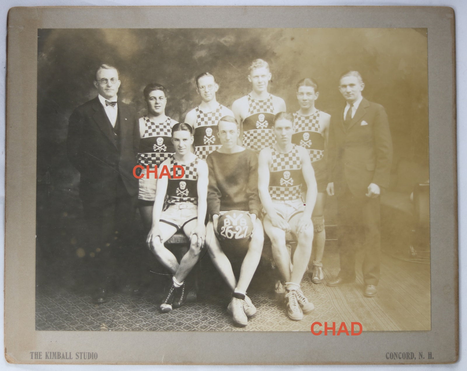 1926 photo of New England basketball team with interesting logo