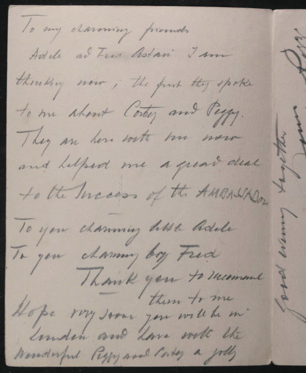 1926 card Fred and Adele Astaire, opening night Ambassador Club London