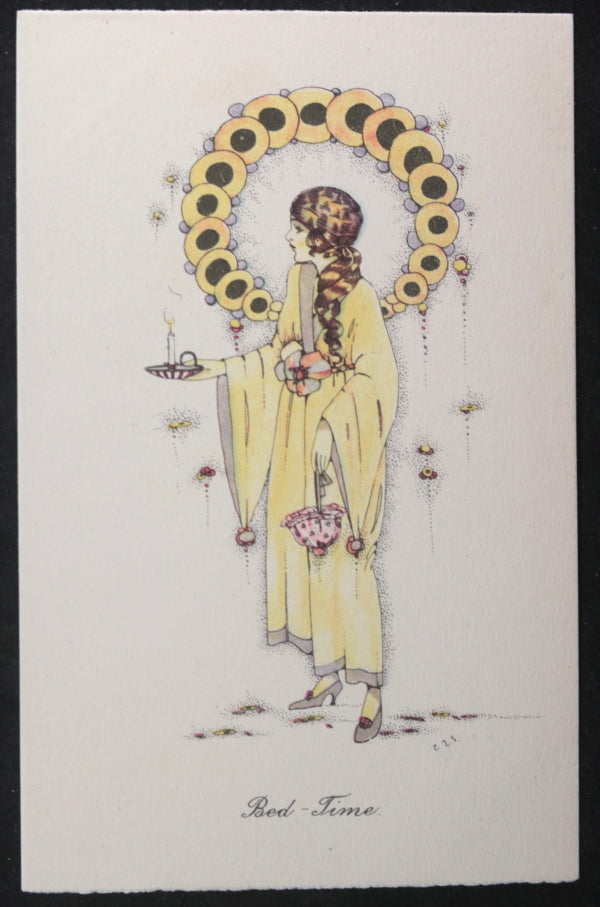 1927 UK Art Deco postcard ‘Bed Time’ artist Cecily Elmslie Shand