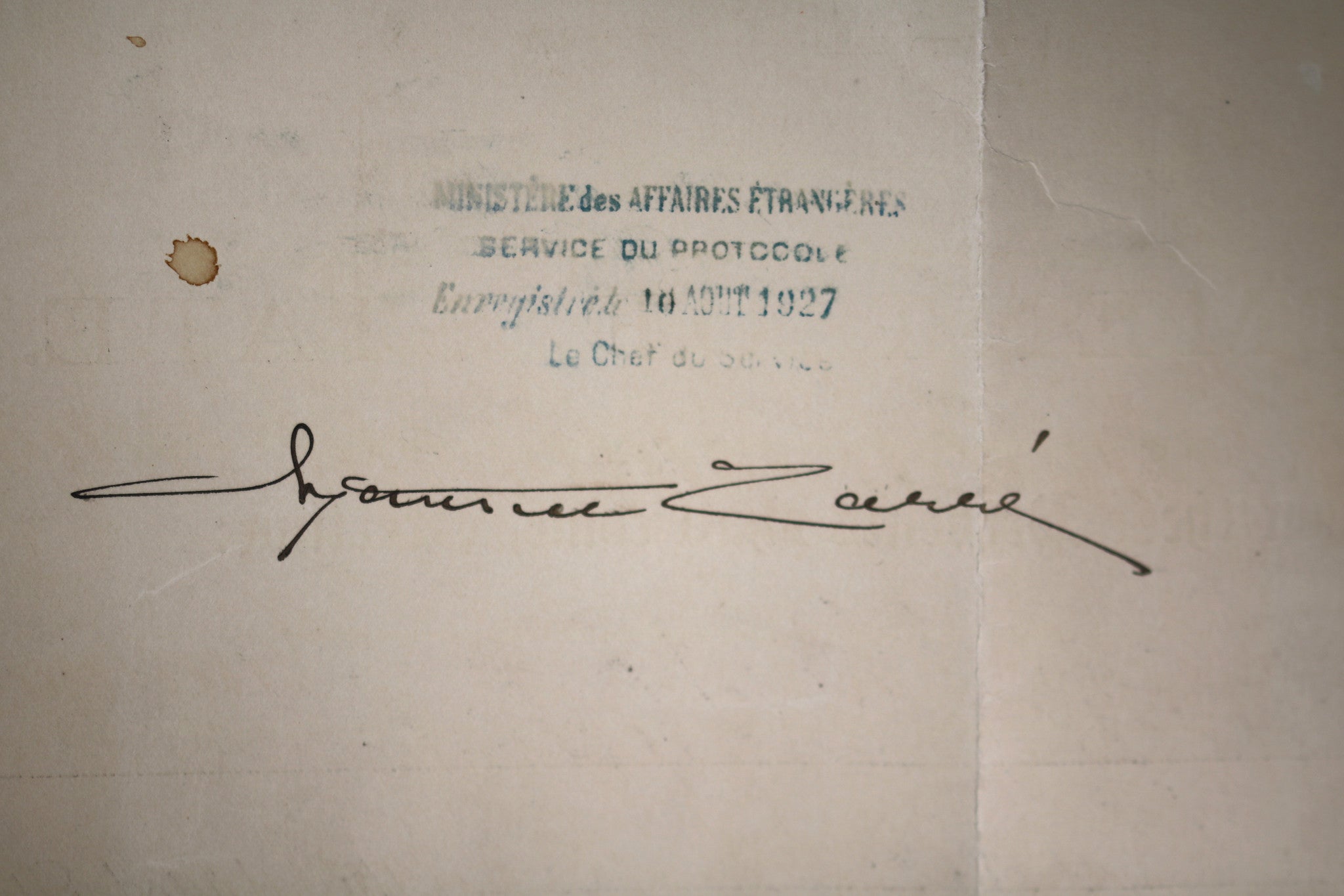 1927 USA consular appointment signed by Secretary of State Kellogg