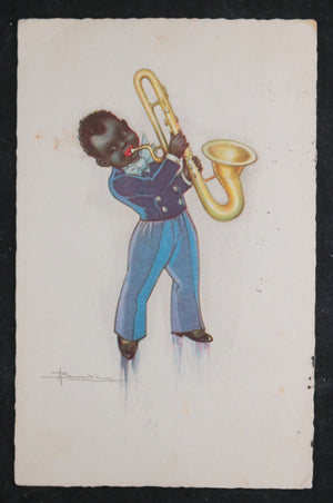 1927 postcard, young African-American playing sax, Adolfo Busi