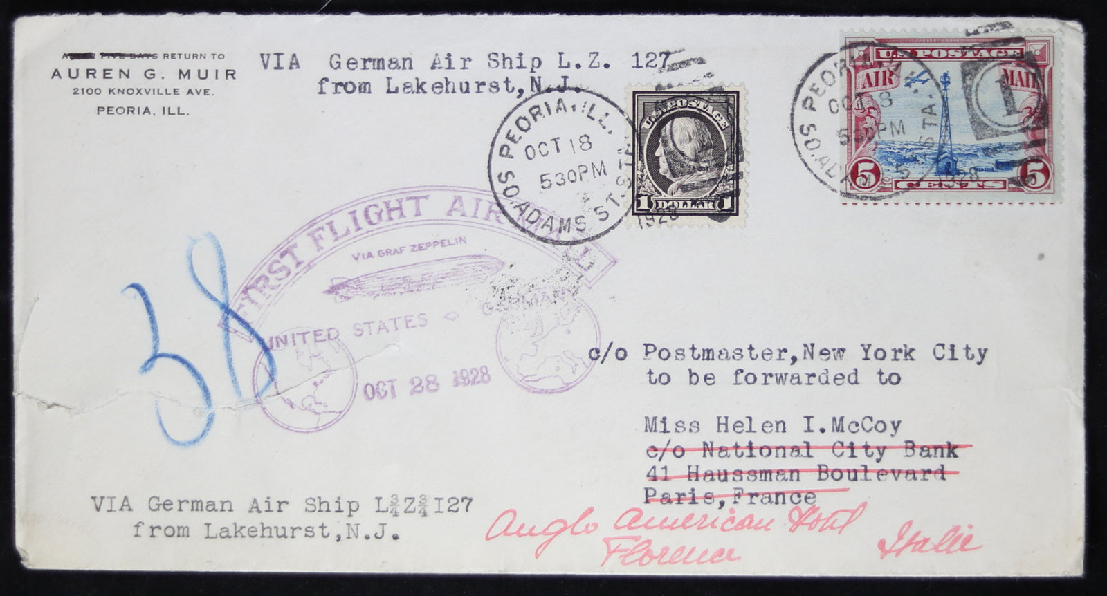1928 Graf Zeppelin LZ127 First Flight Cover