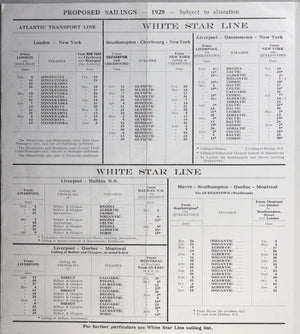 1928 Red Star Line steamship sailing list – Europe  North America